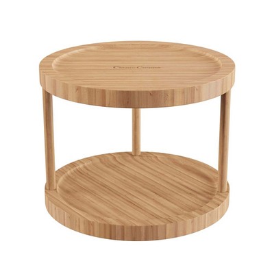10 inch two tier bamboo lazy susan turntable organizer, all natural round