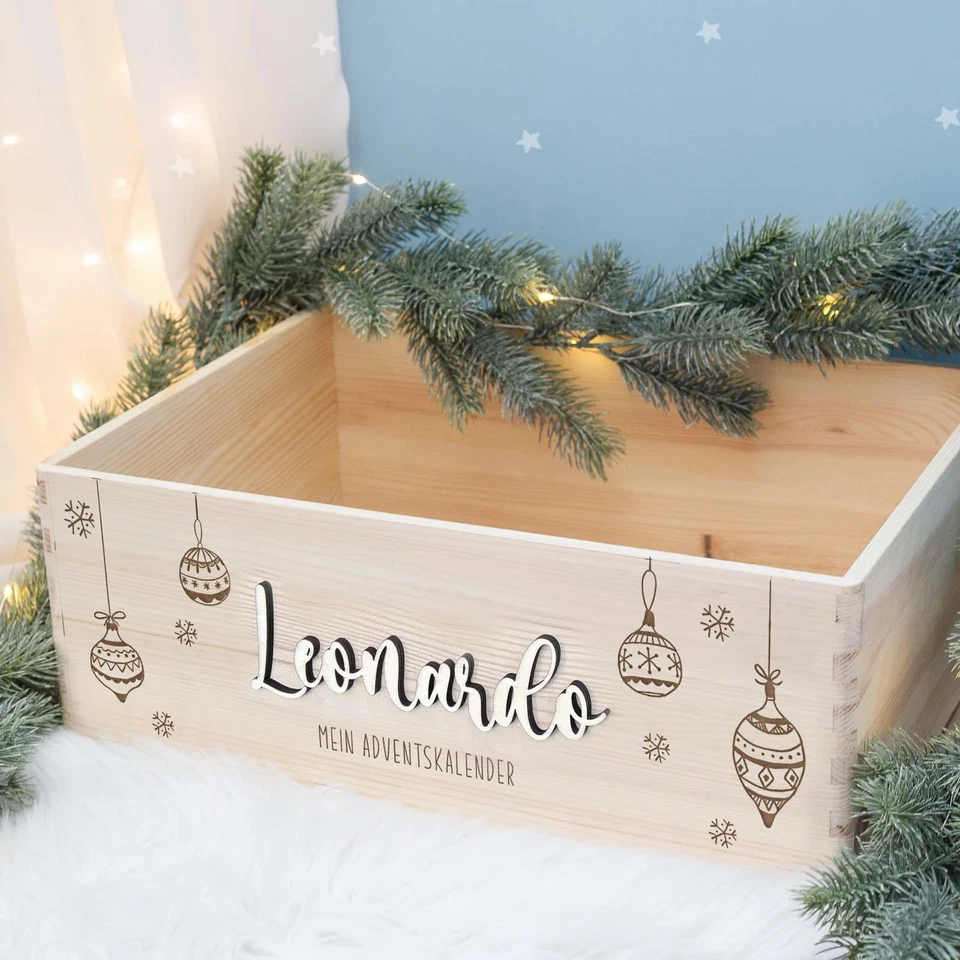 Personalisierbare Adventskiste Kugeln mit 3D-Name Adventskalender zum Befüllen - Bild 3 von 4