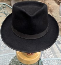 VINTAGE 1950's MENS HAMPSHIRE CLUB BLACK WOOL FEDORA HAT