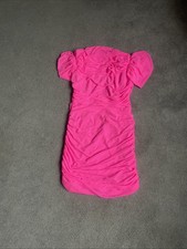 Off Shoulder Mesh Bodycon Dress Rose Pink (L)Ruched Elegant Mini Party Club New