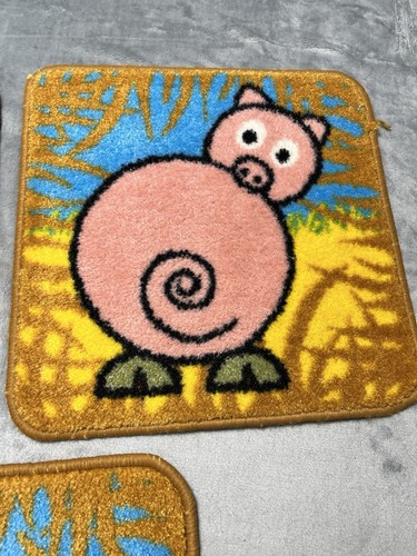 Vintage Cartoon Animal Rugs Set of 7 Fox Duck Pig Bunny Horse Cow Chick 16” - Picture 13 of 16