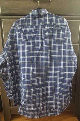 Faconnable Men's Size Large Club Fit Long Sleeve Button Down Shirt Blue Plaid - Picture 2 of 5