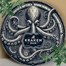 KRAKEN RUM    Metal Sign   Wreath Center  Beer    8 x 8