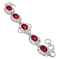 Red Garnet Gemstone 925 Sterling silver Handmade Jewelry Bracelet Size 7-8