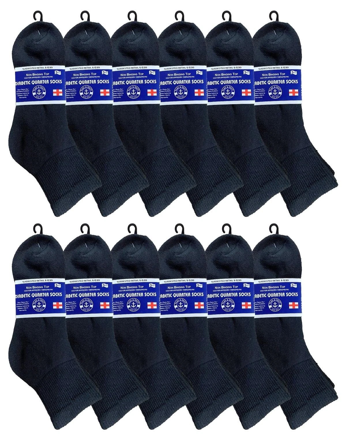 60 Pairs of Womens Diabetic Cotton Ankle Socks Soft Non-Binding Socks 9-11 Black