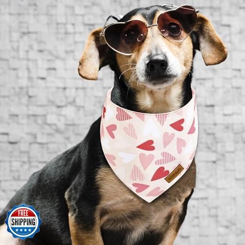 THLOH Hunde Bandanas mit Druckknopf - 2er Pack Wende Herz Hundetuch für B - Bild 3 von 5