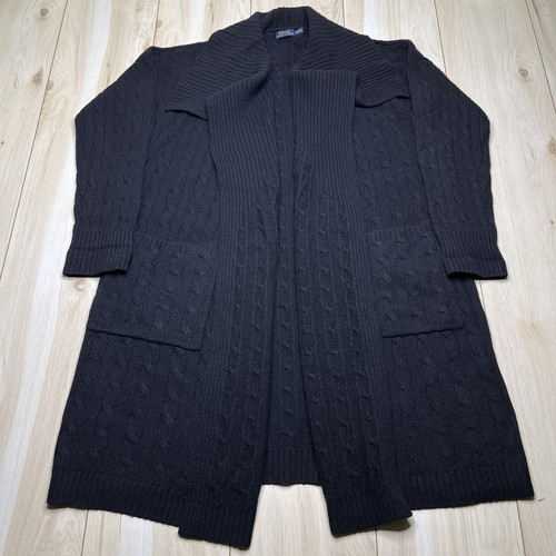 Polo Ralph Lauren Merino Wool Cashmere Cable Knit Open Waterfall Cardigan Medium
