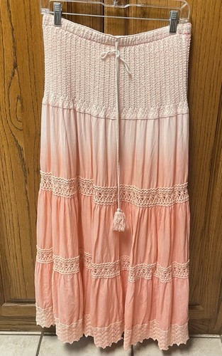 Me 2 Magic Maxi Rock XL rosa weiß Häkel Beachy Boho Taille 28" ohne Stretch
