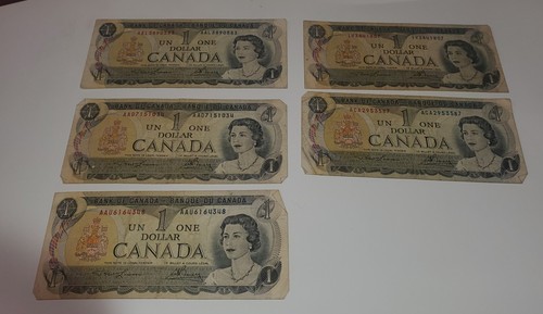 5 x 1973 Canada $1 One Dollar, STAR * Replacement note, 5 banknote lot, QEII - Picture 3 of 14