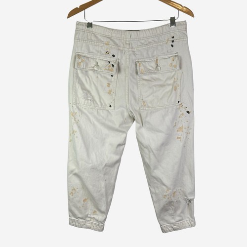 Free People Mixed Up Cropped Utility Pants Distressed Painter Button Fly XS - Picture 6 of 12