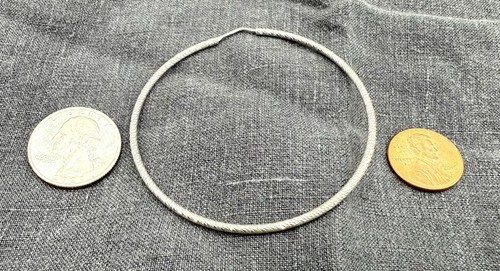 Vintage Signed RL 925 Sterling Silver Textured LARGE Hoop Earrings. Italy 2.35" - Picture 6 of 10