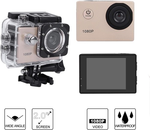 1080P Action Camera 2.0" 16MP 30M Waterproof Anti-Shake Sports Accessories Gold - Picture 8 of 9