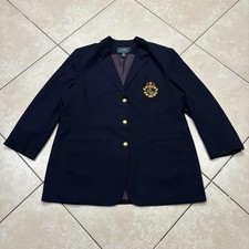 Vintage Lauren Ralph Lauren Blazer Womens XL Navy Crest Gold Button USA Wool VTG