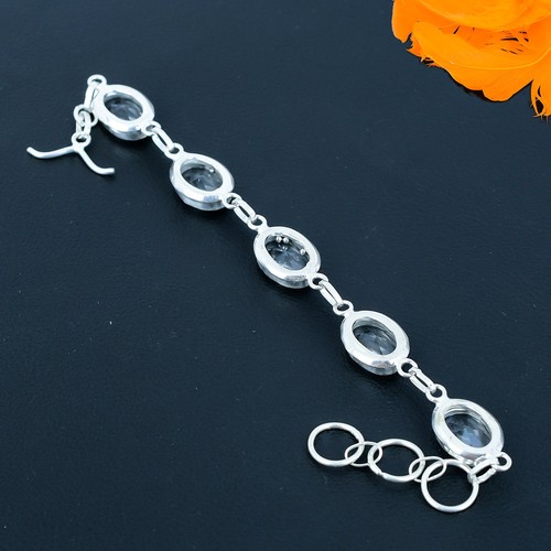 White Topaz Gemstone Handmade 925 Sterling Silver Jewelry Bracelet 7-8" - Picture 3 of 8