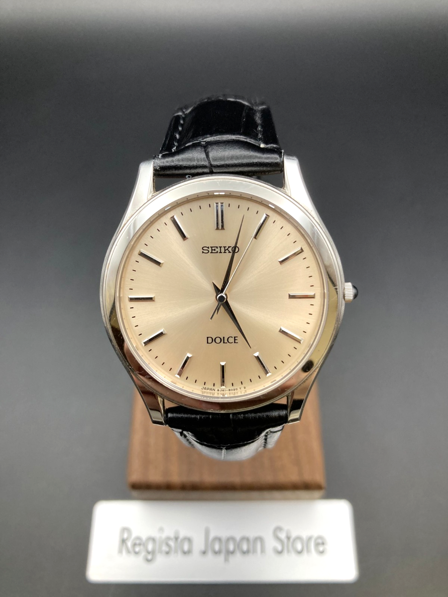 【動作品】　SEIKO DOLCE セイコードルチェ 8J41-8010 Seiko]精工DOLCE 8J41-8010观看不锈钢X皮革黑色石英模拟显示男士银色