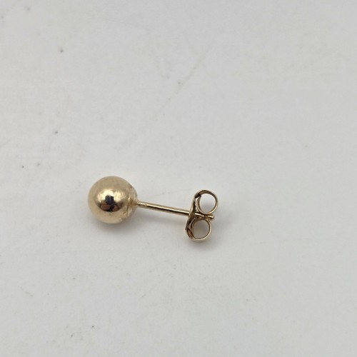 14K Yellow Gold Single Ball Stud Earring W/ 14K Back 5mm Medium Signed .16g - Picture 4 of 17
