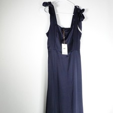 New Quince Women's Washable Silk Square Neck Midi Dress Navy Blue Sz Small 4674