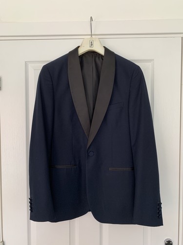 FRENCH CONNECTION Mens UK 38 Navy Blue Shawl Collar Dinner Tuxedo Jacket