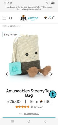 Jellycat Amuseable Steepy Teebeutel Brandneu mit Etikett ORIGINAL Early Access Vorverkauf exklusiv
