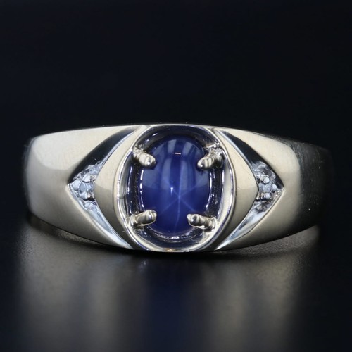 Lab Created Star Sapphire Diamond Ring 10k Yellow Gold Size 10.25 - Picture 2 of 11