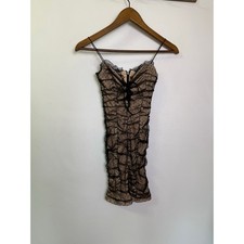 Windsor Sheer Black Lace Mesh Mini Dress Size Small Nude Lining Ruched Corset