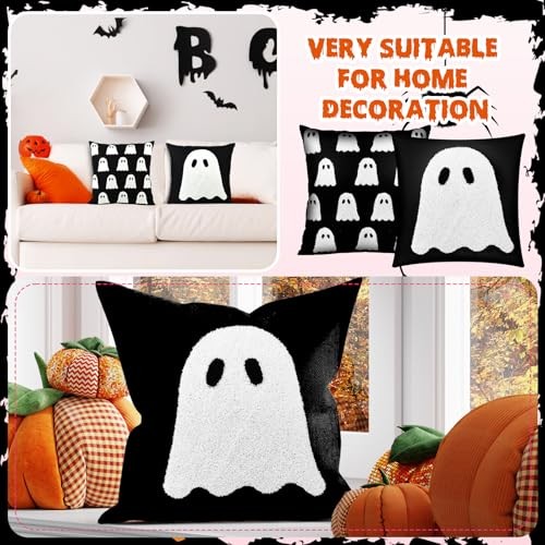 Halloween Pillow Covers 18x18 Inch Set of 2 Black Embroidery Ghost Pillow - Picture 8 of 8