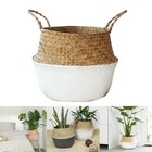 Hand Knitting Flower Basket Woven Belly Storage Basket Seagrass Flowerpot (White