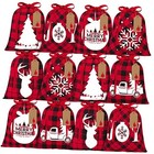  12 Pieces Christmas Drawstring Gift Bags Red and Black Plaid Drawstring Bags 