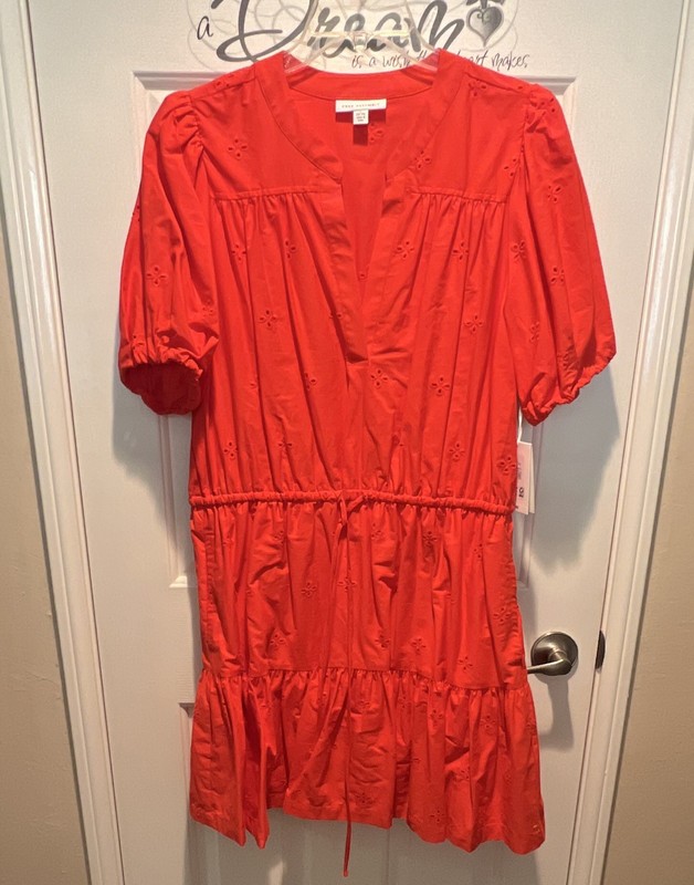 Free Assembly Girls Red Eyelet Puff Sleeve Fit & Flare Dress L 12-14