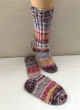 Hand Knit Bulky Pastel Multi Color Socks Boot Sock Slipper Adult Warm