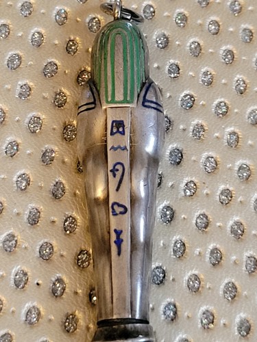 Momia Renacimiento Egipcio Colgante De Colección Años 20 Lápiz Telescópico Esmalte Sarcófago - Imagen 8 de 16