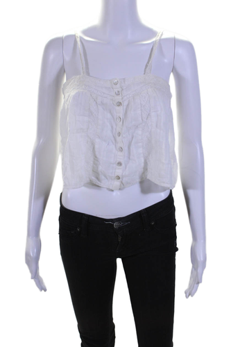Love Shack Fancy Womens Cotton White Striped Lace Trim Sleeveless Crop Top SizeS