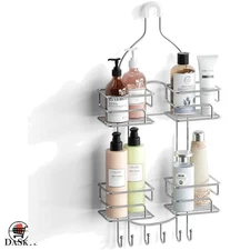 Stainless Steel Shower Rack Organizer with Hooks & Suction Cups - Chrome