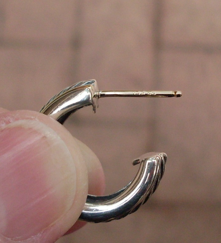 Retired David Yurman Cable Classic Hoop Earrings - 14K/925 - DY Backs - Picture 7 of 9