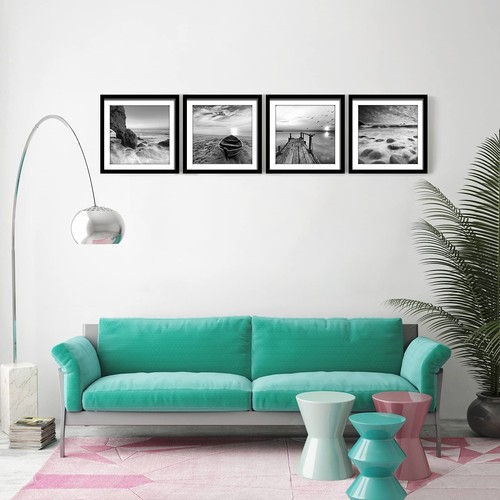 ENGLANT-4 Panels Set Framed Canvas Print for Seascape Beach and Boat Sunrise ... - Picture 2 of 6