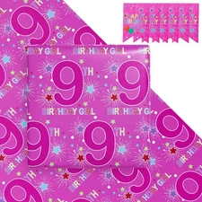 6 Sheets Wrapping Paper Star Number 9 Pattern, 9th Birthday Gift Wrap 27 x 19