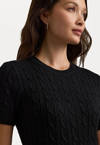 Lauren Ralph Lauren Metallic Cable Knit S/S Sweater, Black, Medium rrp£190 BNWT - Picture 2 of 9