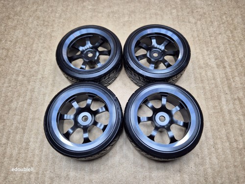 12mm Hex CNC Aluminium Alloy Wheels & Tyres For 1/10 Scale RC Drift Car Black - Picture 9 of 19