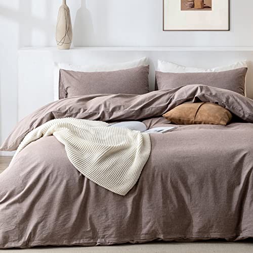 Duvet Cover Set- 100% Washed Cotton 3 Pcs Soft Comfy King Mauve Brown - Picture 2 of 7