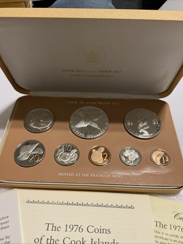 1976 Cook Islands Franklin Mint 8 Coin Proof Set With Silver $5 in OGP w/ COA #1 - Picture 2 of 12
