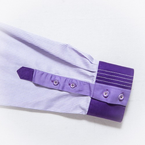 GUIDE LONDON Shirt Mens Large Long Sleeve Purple Stripe Contrasting Collar Cuffs - Picture 5 of 14