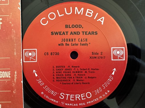 JOHNNY CASH Blood Sweat Tears LP '62 COLUMBIA Stereo 1A 2 EYE VG+/NM Tested EX - Picture 3 of 7