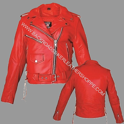 Ladies Red Leather Vest Motorcycle Biker Cowhide Leather