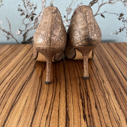 Pura Lopez Snakeskin Pointed Toe Heels Pumps Brown Size 38 / 7.5 - Picture 5 of 10