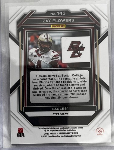 Zay Flowers 2023 Prizm Draft Picks Gold Ice RC Football Card #143 Eagles - Foto 2 di 2