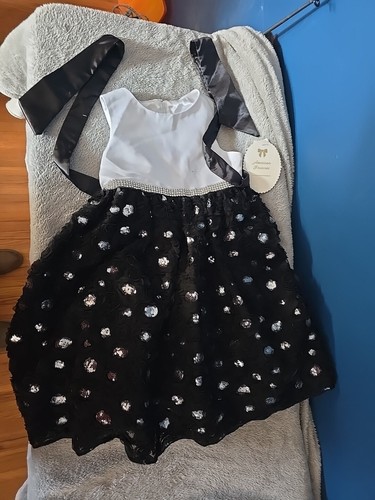 American Princess Black And White Dress With Sequins And Bow Around The Waist 