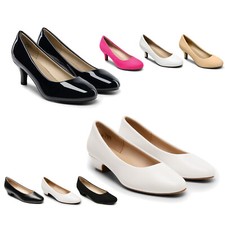 Women's Low Chunky Heel Pump Shoes 2 Types Pull-On for Wedding Party 6-11 Size