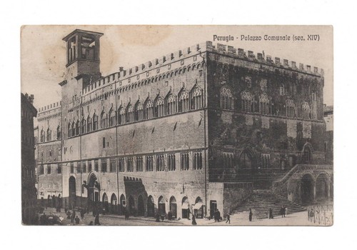 PERUGIA STADTPALAST 14. JAHRHUNDERT ANIMIERTE REISEKARTE JAHR 1918 - Bild 1 von 2