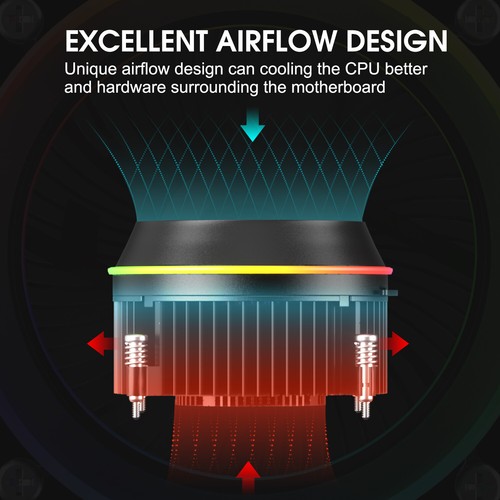 Chłodnica procesora 90mm wentylator ARGB i PWM aluminiowe płetwy 95W TDP Air do Intel LGA 1851/1700 - Zdjęcie 6 z 9