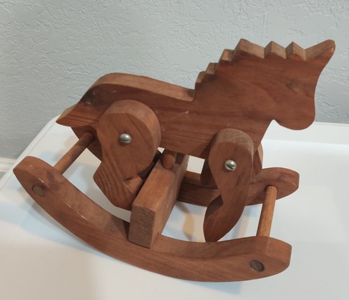 Rustic Primitive Mini Wooden Rocking Horse With Movable Joints Childhood Decor - Picture 6 of 12